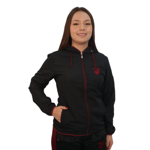 Jaqueta Feminina Corta Vento Escudo Athletico Preto e Bordo